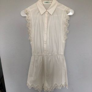 Urban Outfitters white button down romper w/ lace